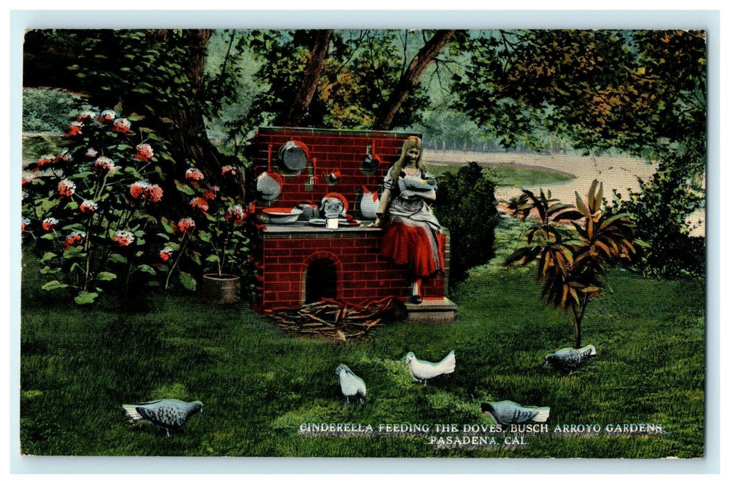 1905 Cinderella Statue Busch Arroyo Garden, Pasadena California CA Postcard