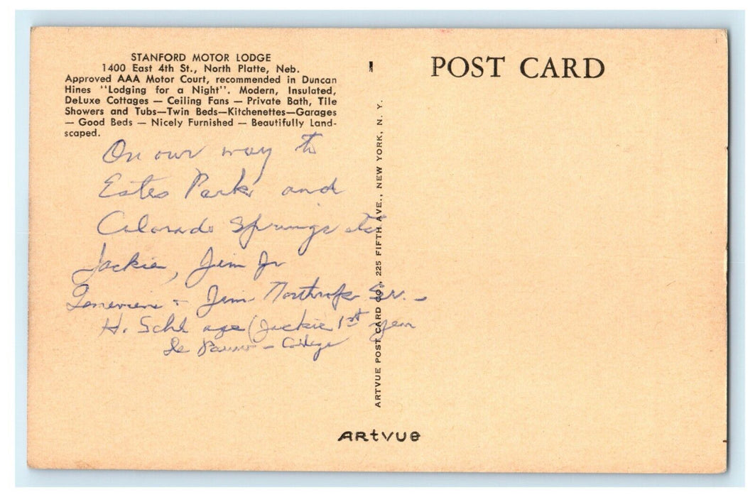 1930 Stanford Motor Lodge, East 4th Street, North Platte, Nebraska Postcard