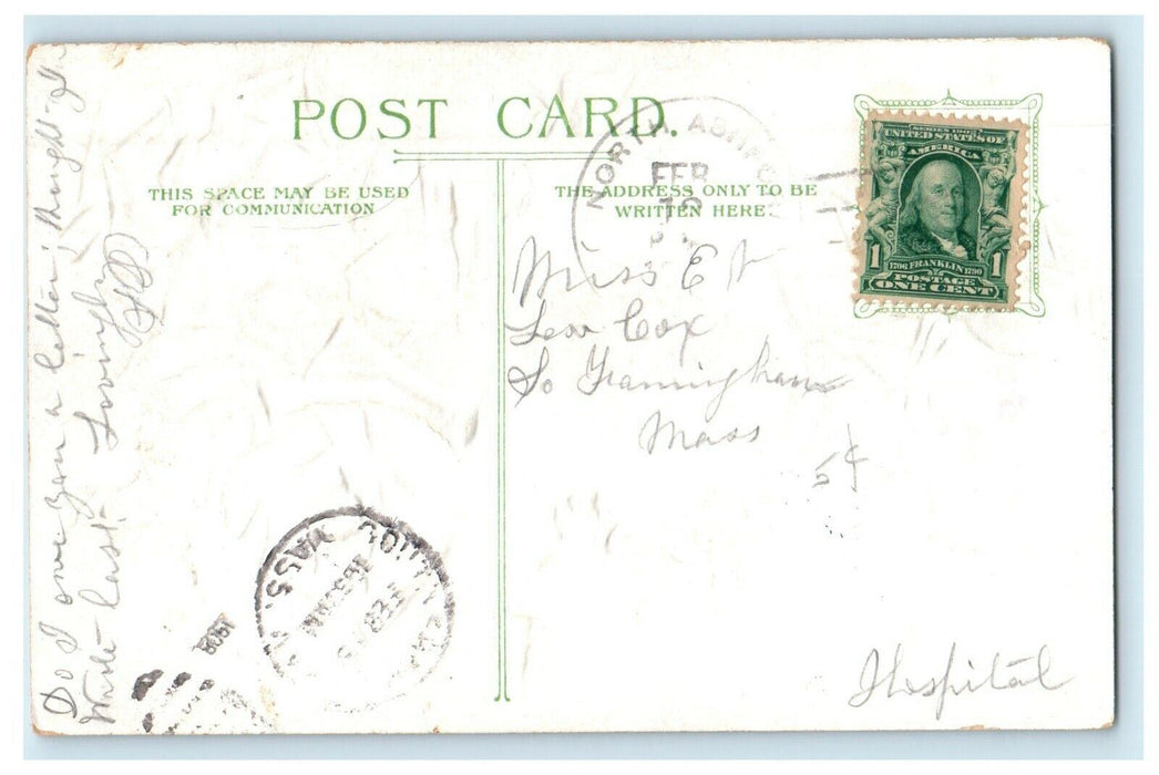 1908 Valentine Greeting Cherub Angel And Rose Pansies Flowers Embossed Postcard
