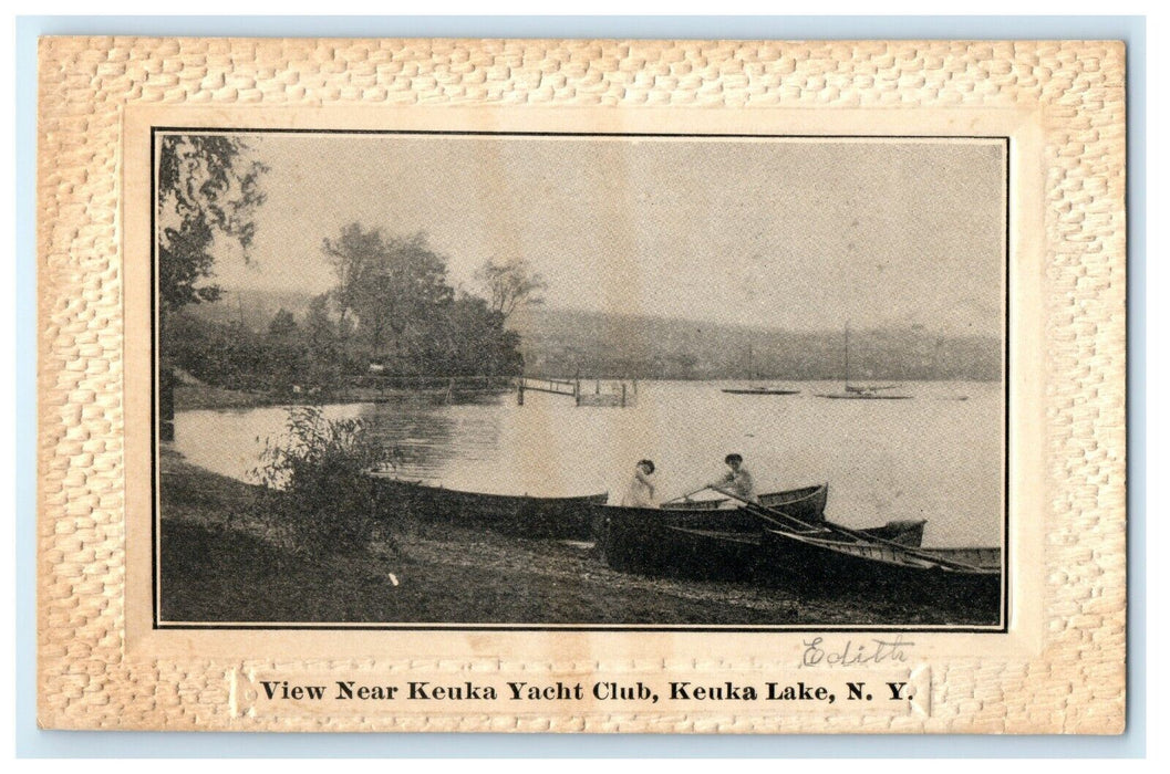 1911 Keuka Yacht Club Keuka Lake New York NY Boat Canoe Embossed Postcard