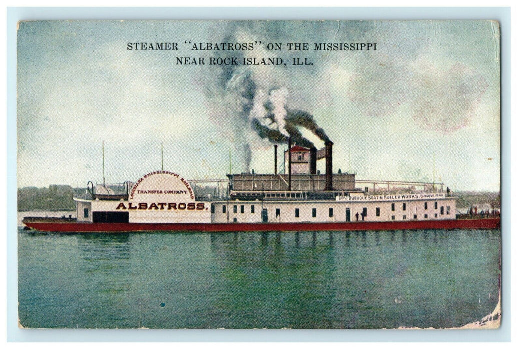 1912 Steamer "Albatross" in Mississippi Near Rock Island Illinois IL Postcard