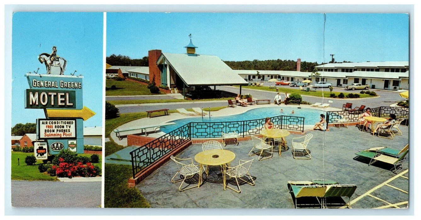 1964 General Greene Motel Greensboro North Carolina NC Extra Long Hotel Postcard