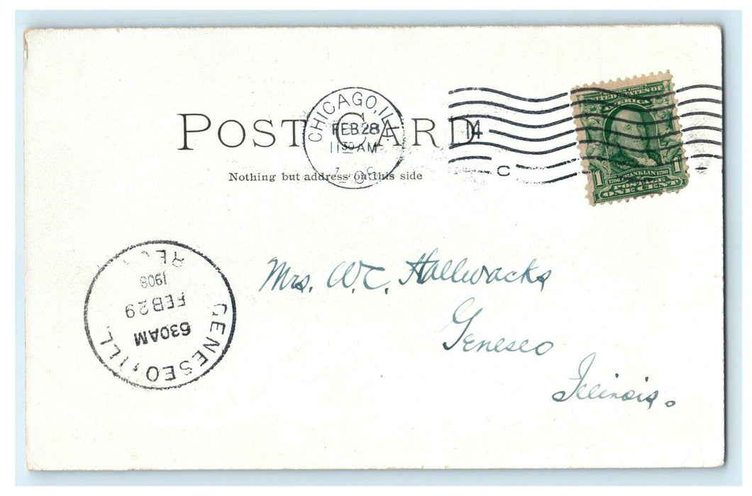 1908 Geneseo IL Fisk Hall Northwestern University, Illinois IL Antique Postcard