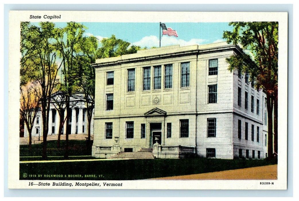 c1930's View Of State Building Montpelier Vermont VT Unposted Vintage Postcard