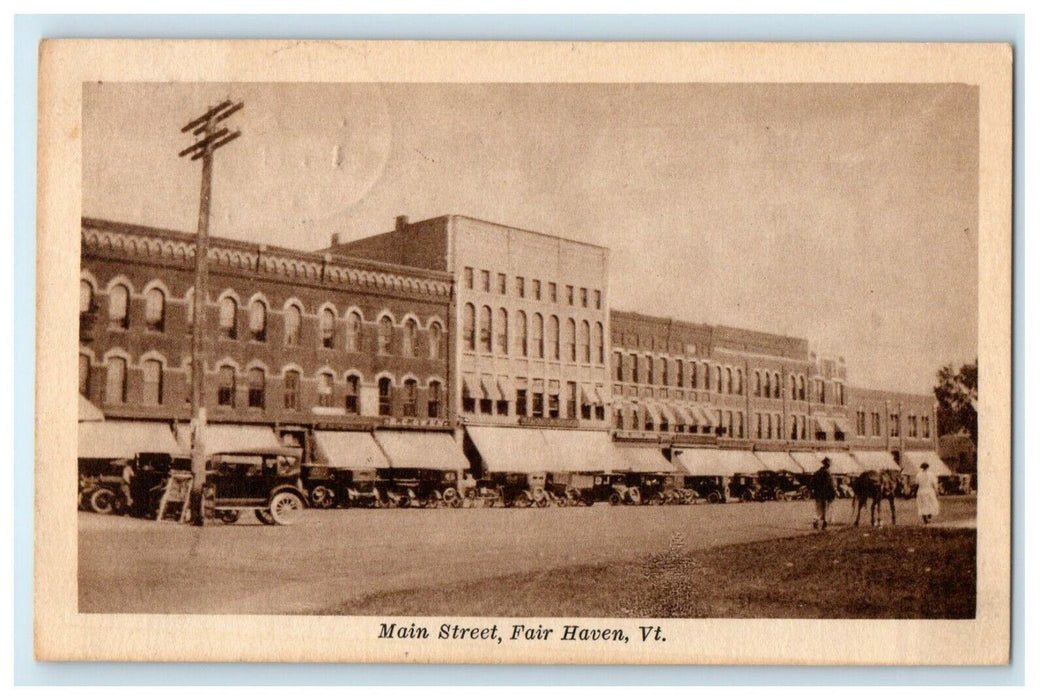 1927 View Of Main Street Fair Haven Vermont VT Posted Vintage Postcard