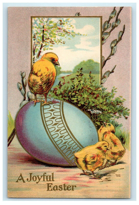 1908 Greetings A Joyful Easter Giant Egg And Chicks Embossed Antique Postcard