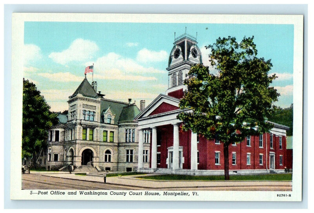 Post Office And Washington County Court House Montpelier Vermont VT Postcard