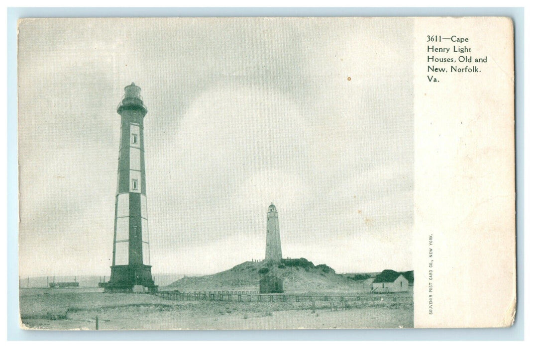 1910 Cape Henry Light Houses, Old and New, Norfolk Virginia VA Postcard