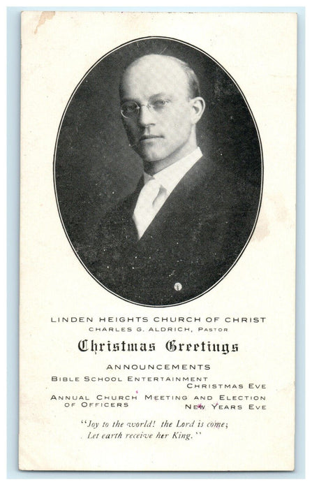1914 Linden Heights OH Church Christ Bible School Christmas Advertising Postcard