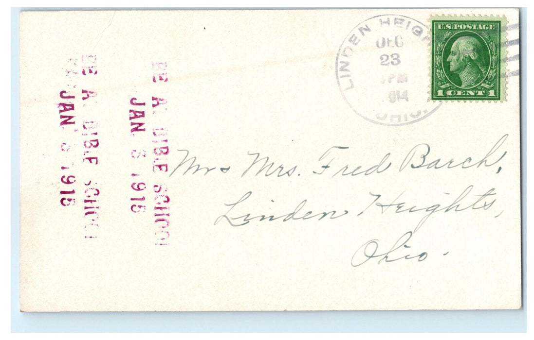1914 Linden Heights OH Church Christ Bible School Christmas Advertising Postcard