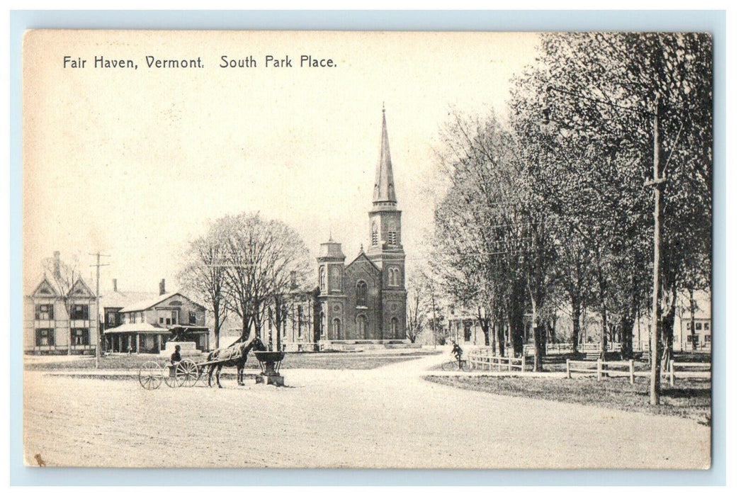 c1910 South Park Place Church Scene Fair Haven Vermont VT Antique Postcard