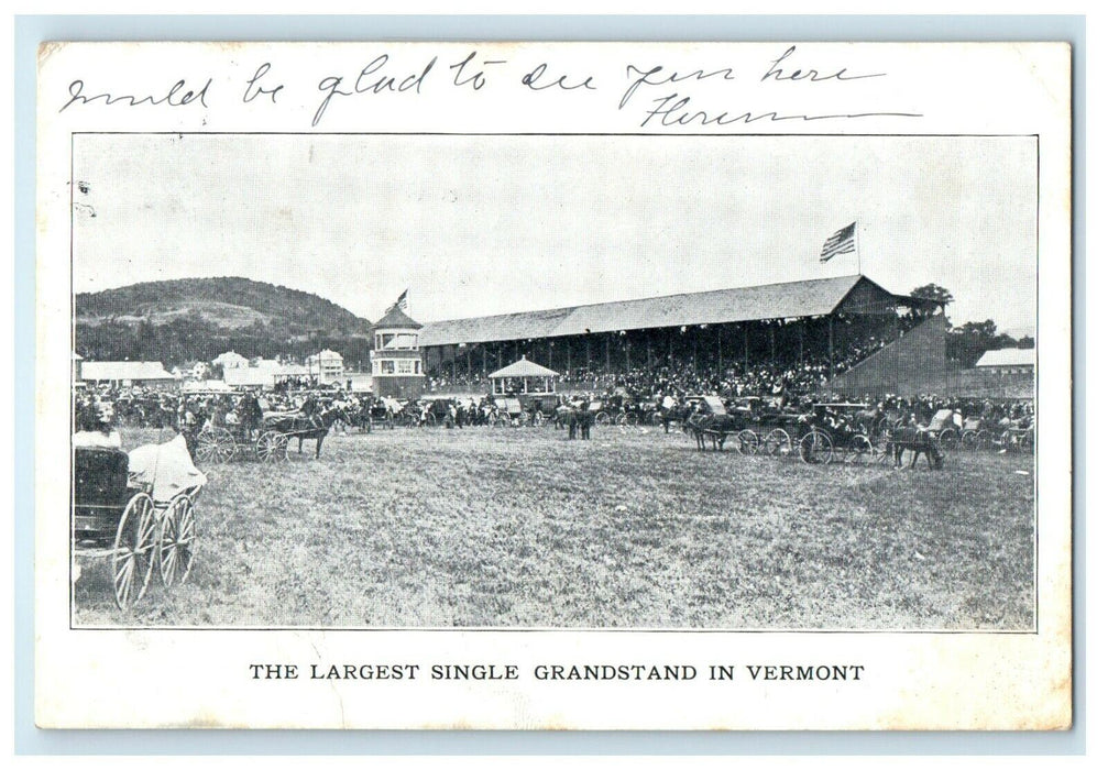 1912 The Largest Single Grandstand In Middlebury Vermont VT Advertising Postcard