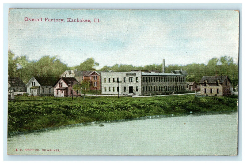 1915 Day Scene at Overall Factory, Kankakee, Illinois IL Antique Postcard