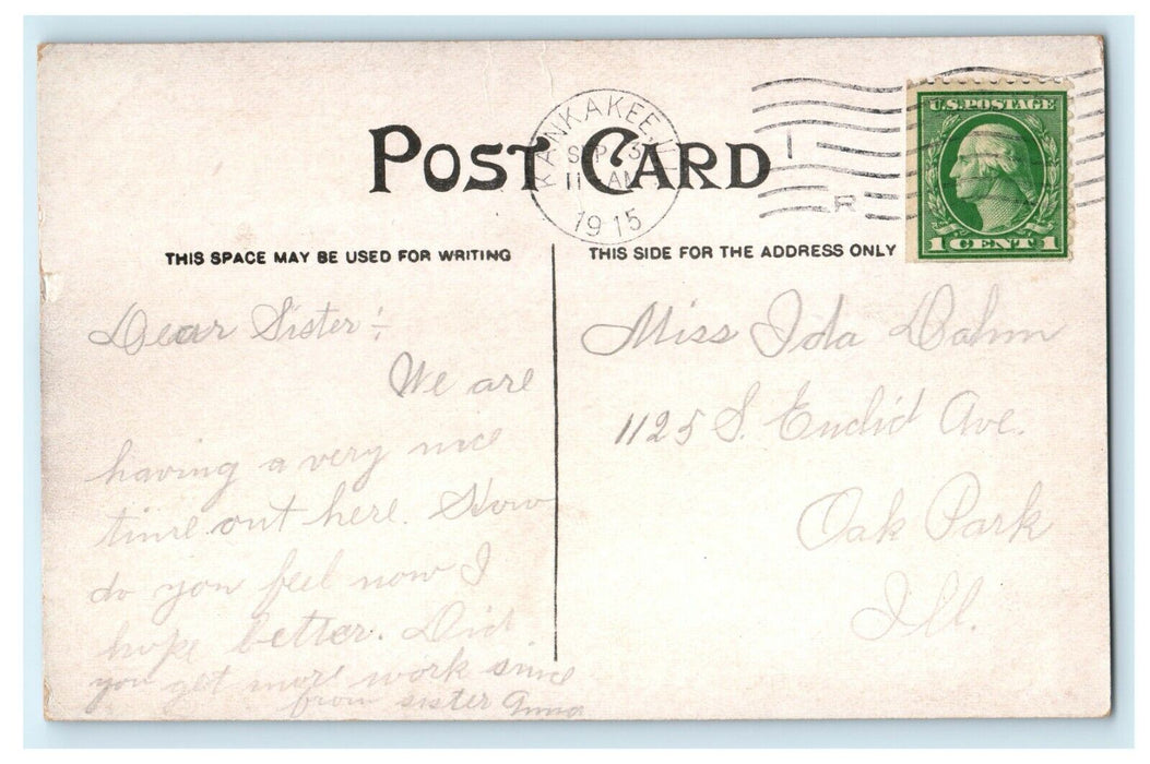 1915 Day Scene at Overall Factory, Kankakee, Illinois IL Antique Postcard