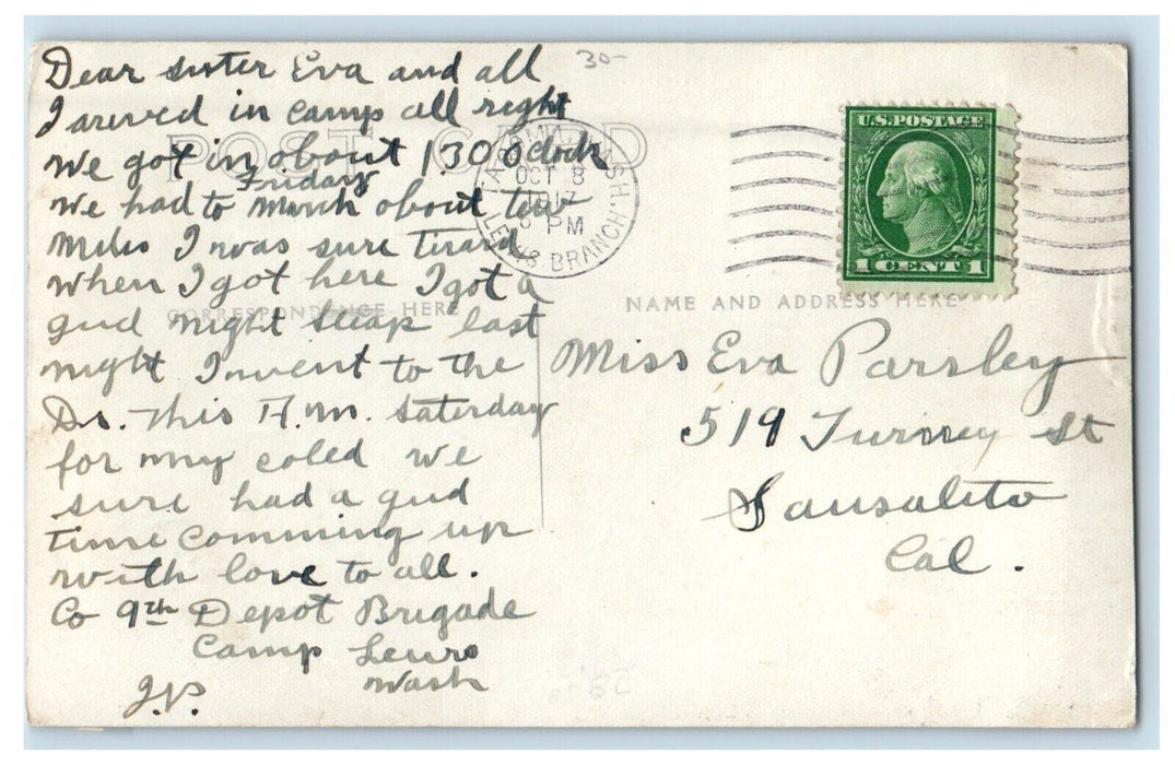 1917 Scene At Camp Lewis Washington WA RPPC Photo Posted Antique Postcard