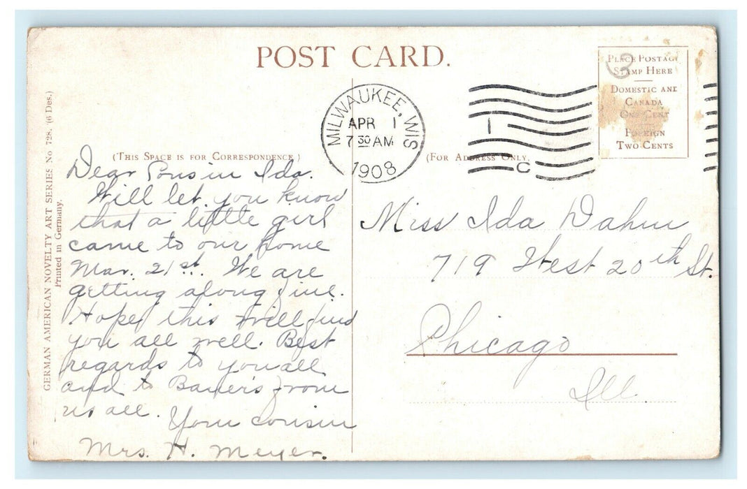 1908 Black Horse with Bit, Greetings from Durham Wisconsin WI Postcard