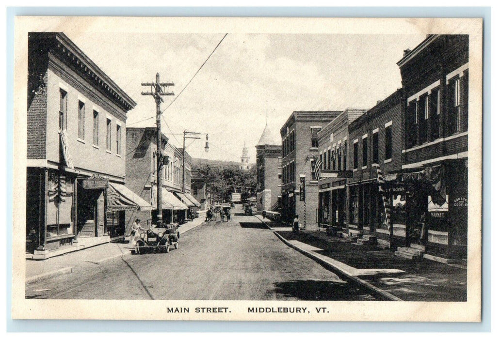 c1930's View Of Main Street Middlebury Vermont VT Unposted Vintage Postcard