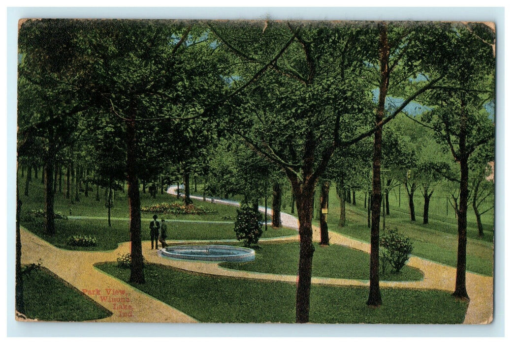 1910 Two People Standing at Park View, Winona Lake, Indiana IN Postcard