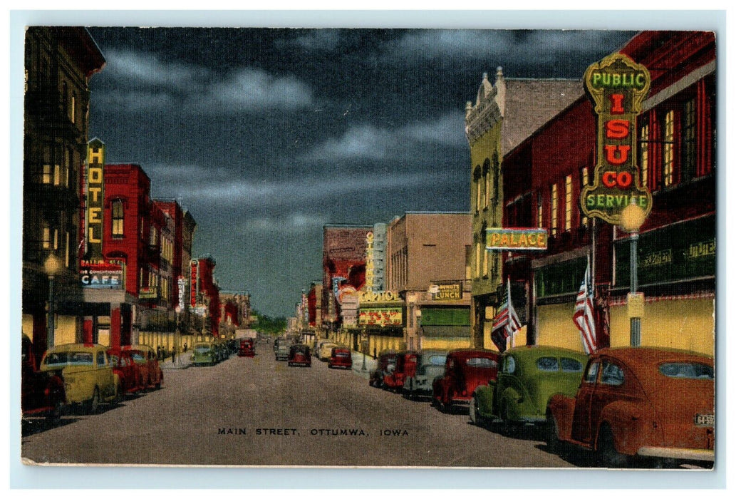 1935 Classic Cars Parked at Main Street, Ottumwa, Iowa IA Vintage Postcard