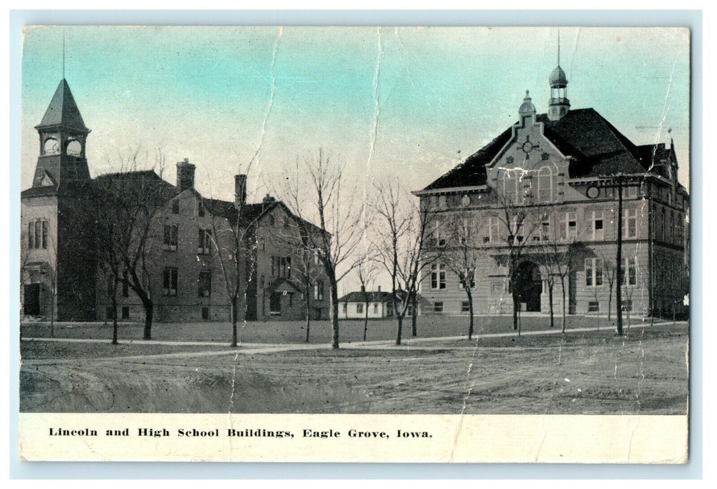1915 Lincoln and High School Buildings, Eagle Grove, Iowa IA Postcard