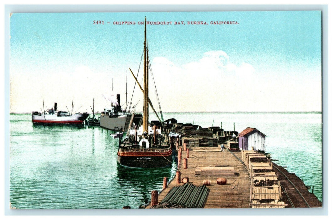 1930 Shipping on Humboldt Bay, Eureka California CA Postcard