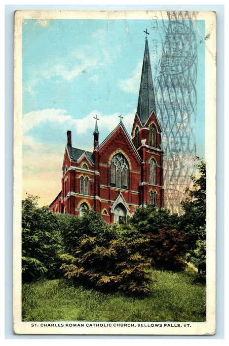 c1920 ST. Charles Catholic Roman Church Bellows Falls Vermont VT Postcard