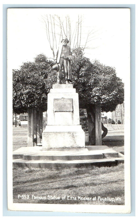 1942 Famous Statue Ezra Meeker Puyallup Washington WA RPPC Photo Postcard