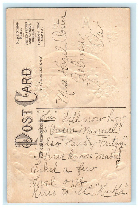 c1910's Greetings Easter Wishes Hanging Basket Egg Pansies Flowers Postcard