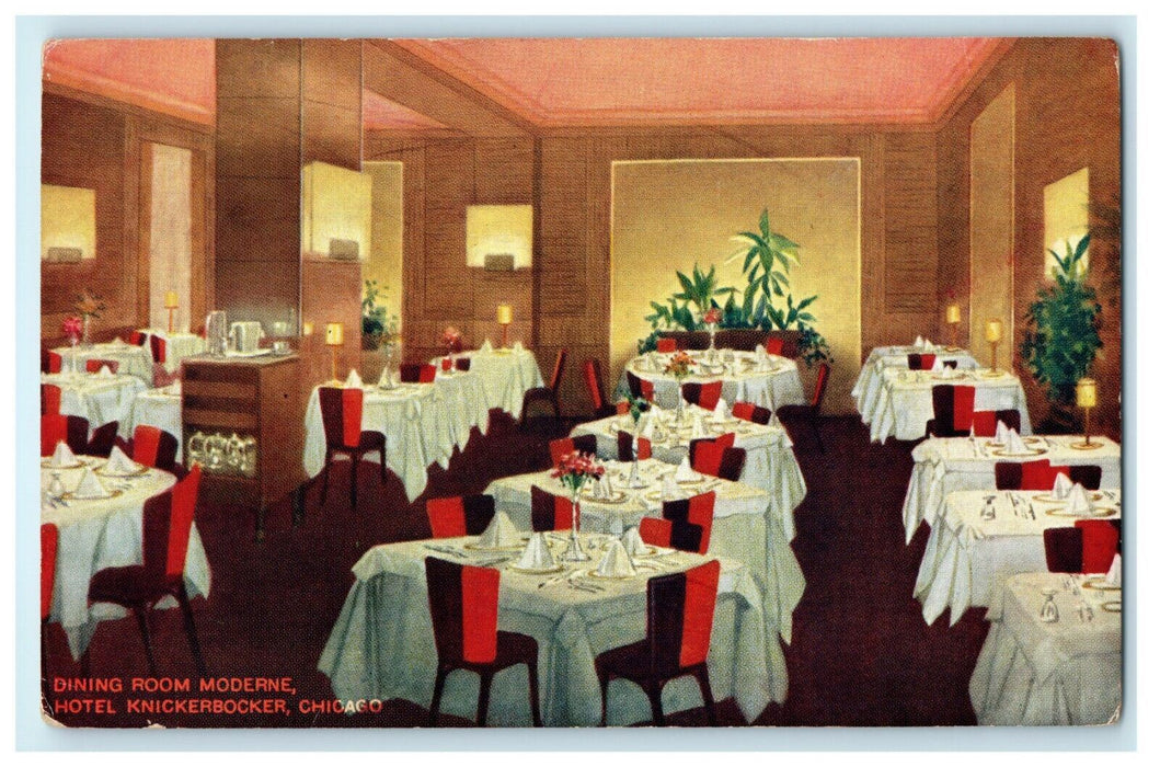 1909 Dining Room Moderne, Hotel Knickerbocker, Chicago Illinois IL Postcard