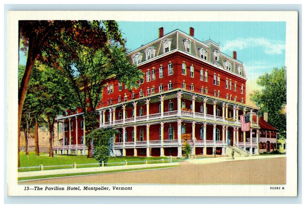 The Pavilion Hotel Building Street View Montpelier Vermont VT Unposted Postcard