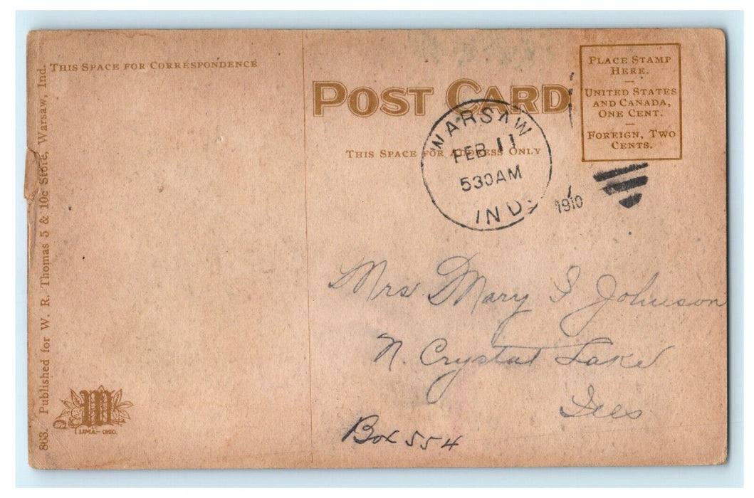 1912 Outside View of U.B. Church Warsaw Indiana IN Antique Postcard