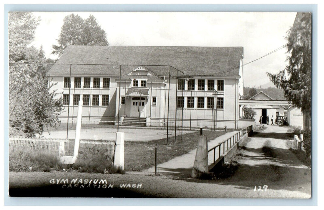 c1940's Front View Of Gymnasium Carnation Washington WA RPPC Photo Postcard