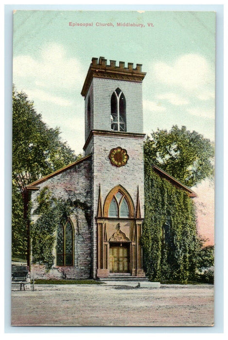 c1910 Episcopal Church Street View Middlebury Vermont VT Antique Postcard
