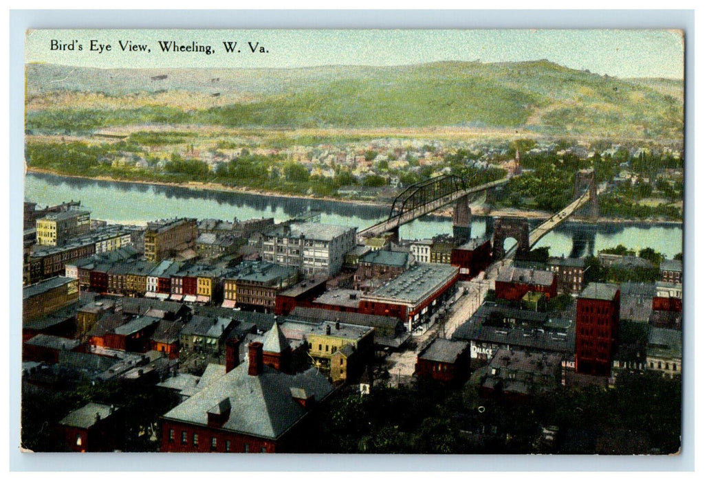 1910 Bird's Eye View Wheeling West Virginia WV Antique Posted Postcard