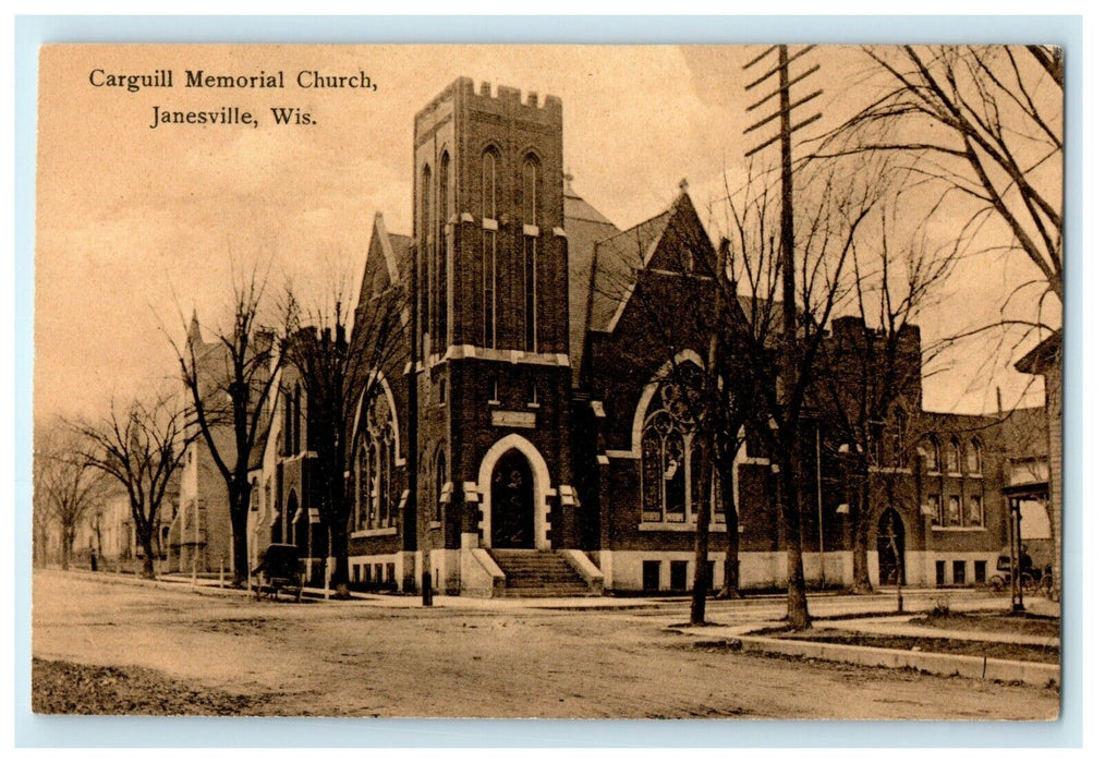 1910 Carguill Memorial Church, Janesville Wisconsin WI Antique Postcard