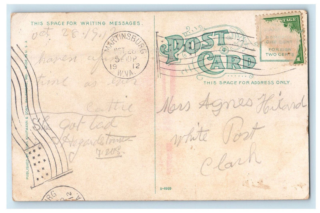 1912 US Post Office and Court House Martinsburg West Virginia WV Postcard