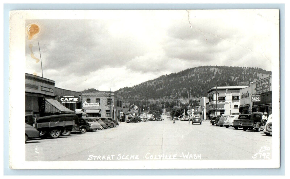 c1950's Street Scene Cars Mountain Colville Washington WA RPPC Photo Postcard