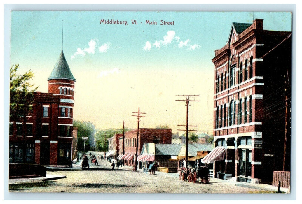 c1910 Middlebury Vermont VT, View Of Main Street Storefront Antique Postcard