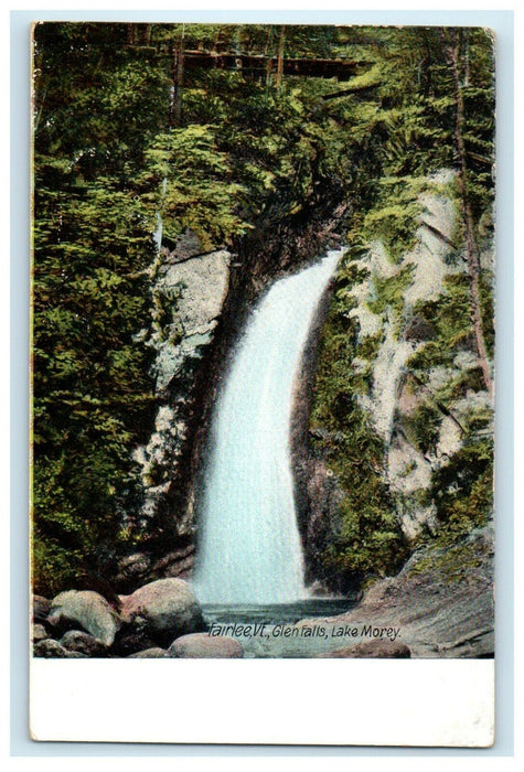 1907 Glen Falls Lake Morey Waterfall Fairlee Vermont VT Antique Postcard