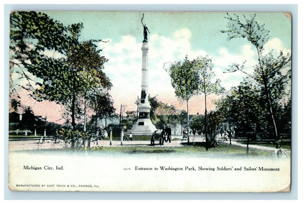 1907 Washington Park, Soldiers and Sailors Monument, Indiana IN Postcard
