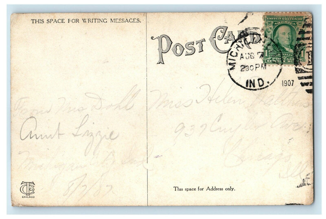 1907 Washington Park, Soldiers and Sailors Monument, Indiana IN Postcard
