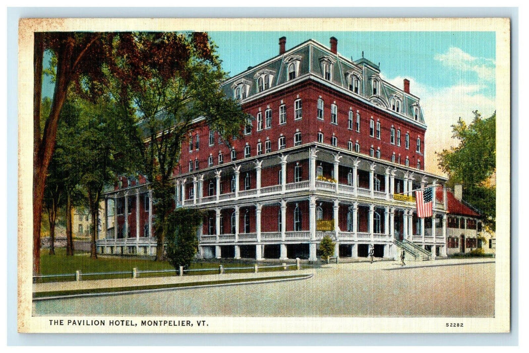 The Pavilion Hotel Building Street View Montpelier Vermont VT Vintage Postcard