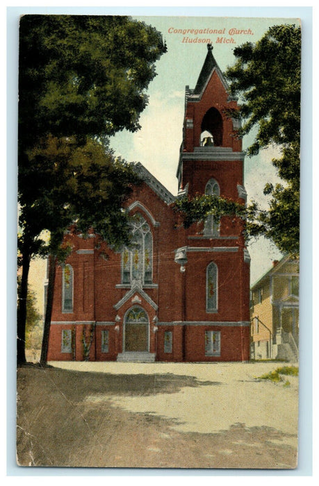1910 Congregational Church, Hudson Michigan Unposted Antique Postcard