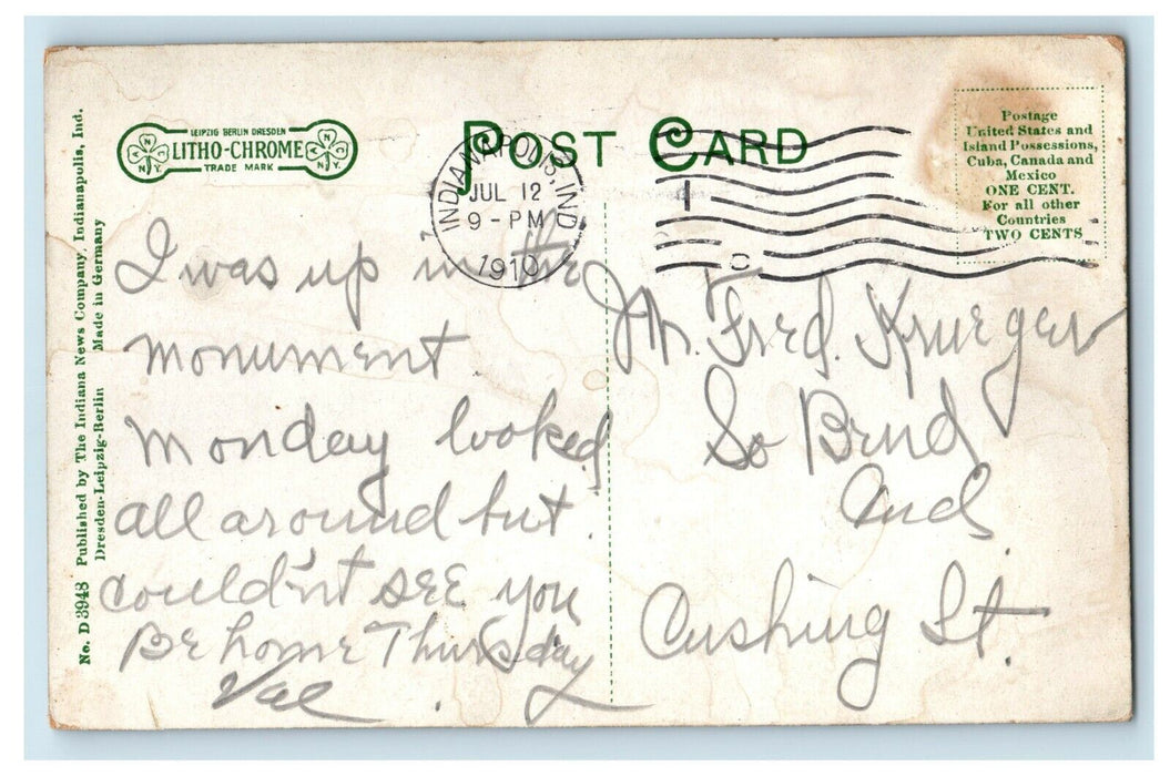1910 Soldiers and Sailors Monument Indianapolis Indiana IN Postcard