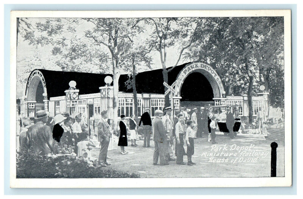 1948 Park Depot, Miniature Railway, House of David Michigan MI Postcard