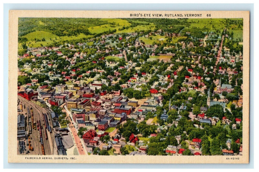 1933 Bird's Eye View of Rutland, Vermont VT Vintage Unposted Postcard