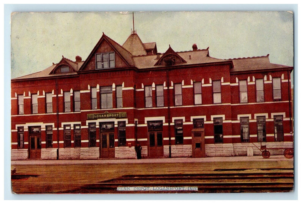 1910 Pennsylvania Depot Station Logansport Indiana IN Posted Antique Postcard