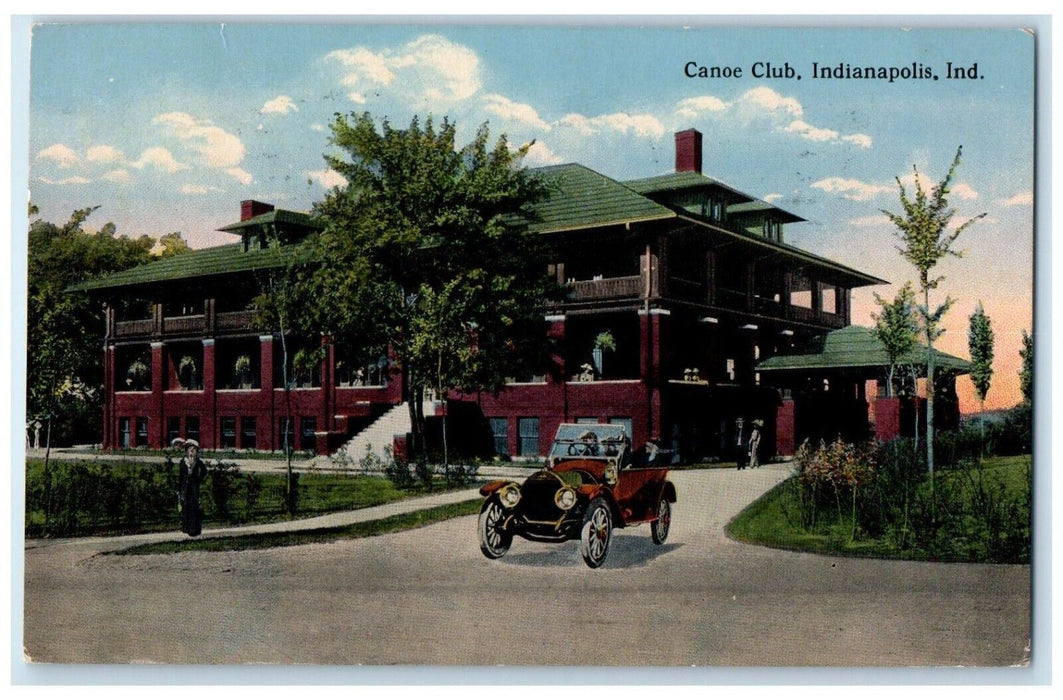 1914 Canoe Club Building Cars Indianapolis Indiana IN Posted Antique Postcard