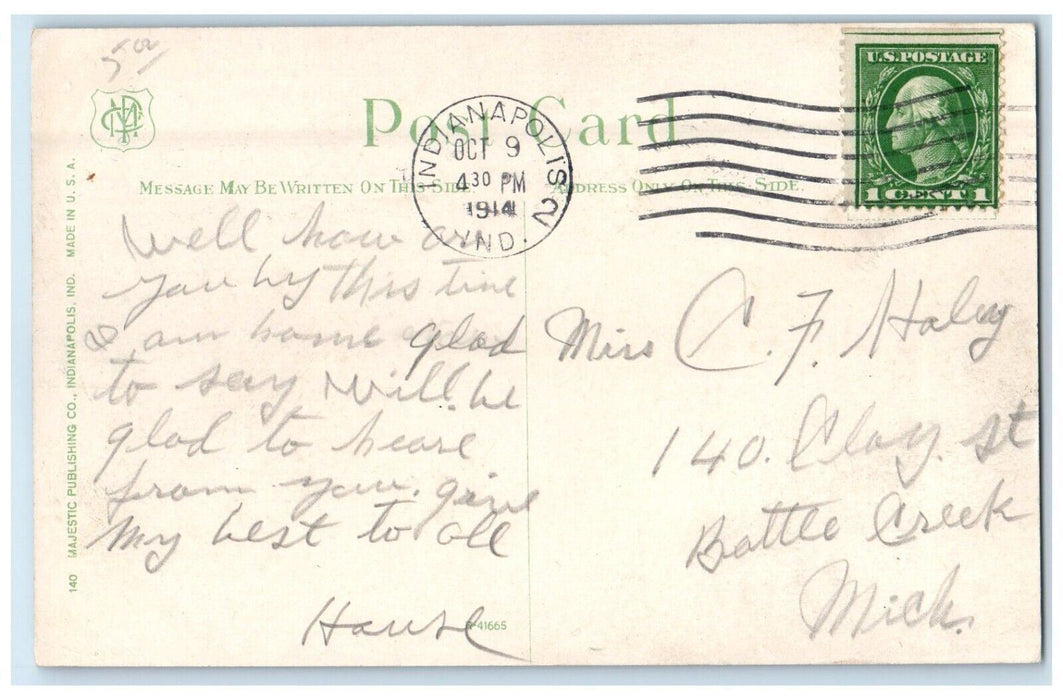 1914 Canoe Club Building Cars Indianapolis Indiana IN Posted Antique Postcard