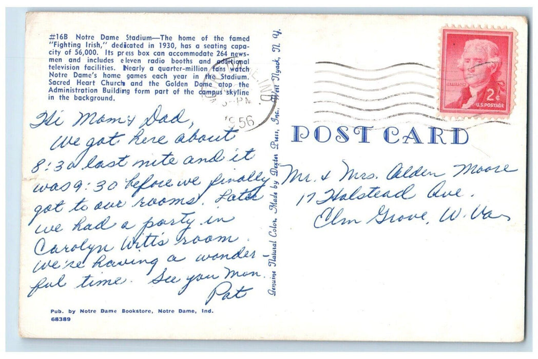 1956 Notre Dame Stadium Fighting Irish Indiana IN Posted Vintage Postcard